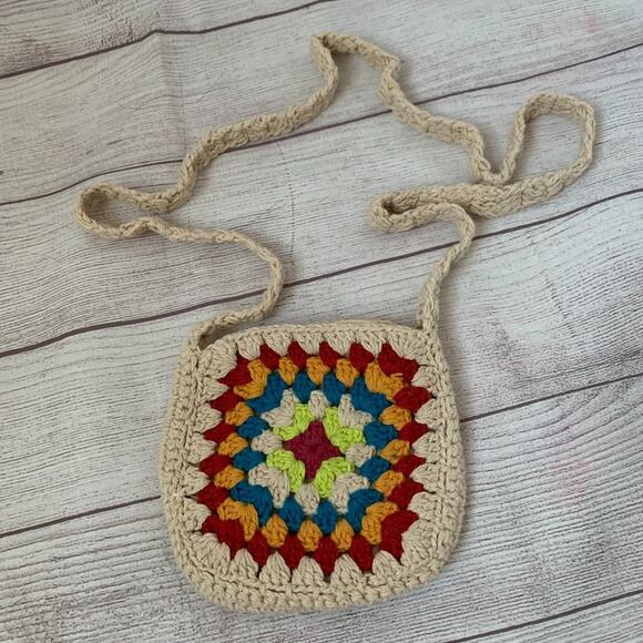 Boho Cream Crossbody Bag with Multi-Colored Pattern Open Top 30"L - Picture 1 of 11